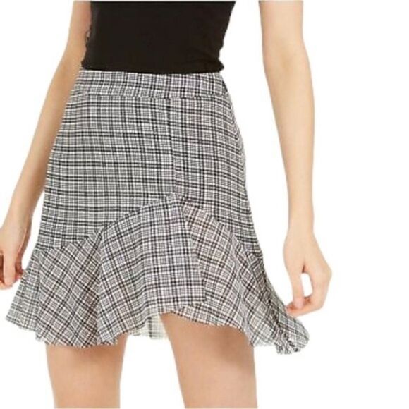 41. Michael Kors Black & White Houndstooth mini flounce skirt Size 10 NWT - Picture 2 of 11